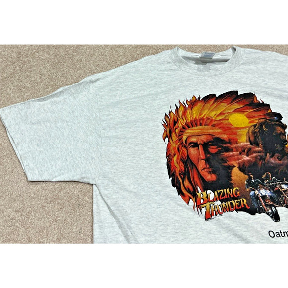 Vintage Thunder Native American Indian Chief Motorcycle Biker T-Shirt Tee 2XL - Picture 3 of 6